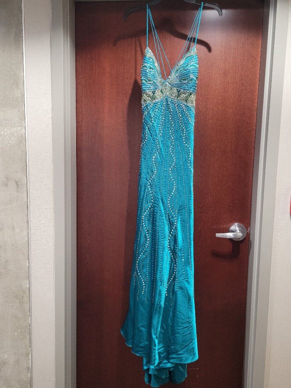 Riva Designs 6605 Size 12 Teal Blue Prom Dress